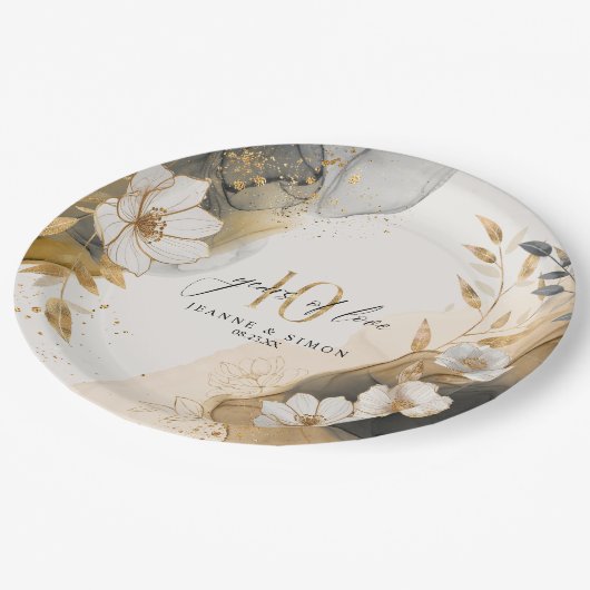 Gold Line Floral 10th Anniversary ID1169 Papieren Bordje (Gekanteld)