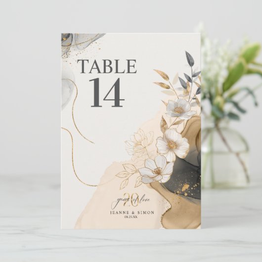 Gold Line Floral 20th Anniversary Table Num ID1169 Kaart (Staand voorkant)