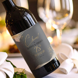 Gold Line Floral 25th Anniversary Cheers ID1169 Wijn Etiket