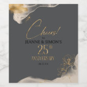 Gold Line Floral 25th Anniversary Cheers ID1169 Wijn Etiket (Enkel label)
