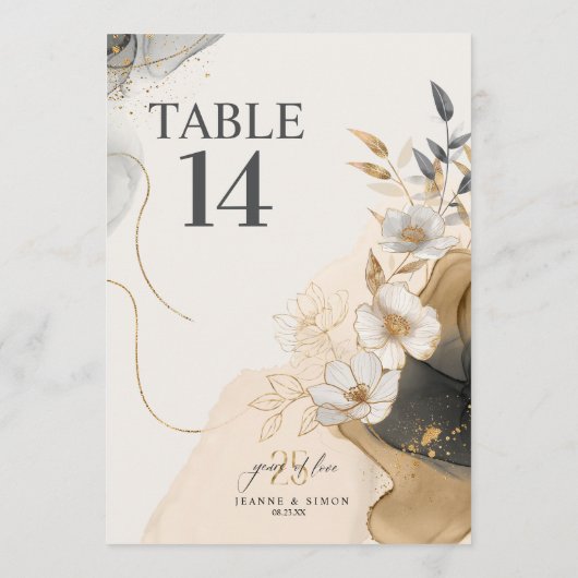 Gold Line Floral 25th Anniversary Table Num ID1169 Kaart (Achterkant)