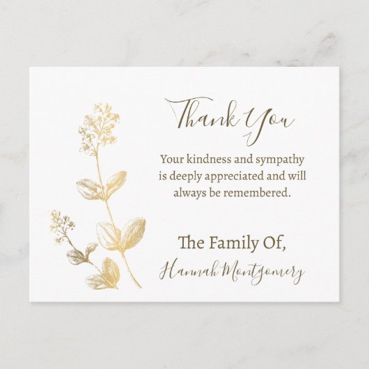 Gold Line Floral Sympathie Hartelijk dank Briefkaart (Voorkant)