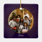 Gold Line Paarse-fotoserie Kerstmis Keramisch Ornament (Achterkant)