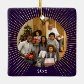 Gold Line Paarse-fotoserie Kerstmis Keramisch Ornament (Voorkant)