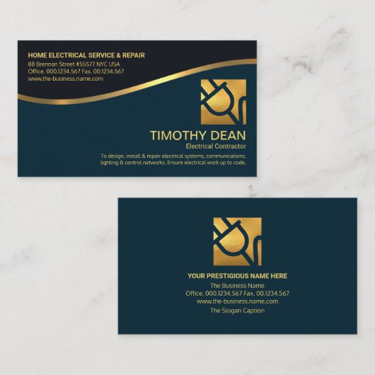 Gold Line Wave Layers Gold Power Plug-elektricien Visitekaartje (Voorkant / Achterkant)