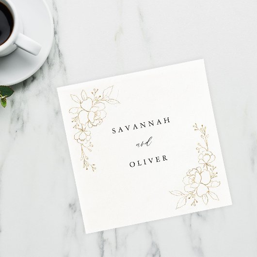 Gold Lined Floral Name Napkins Servet