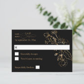Gold Lined Floral on Black & Gold no Meal RSVP (Staand voorkant)