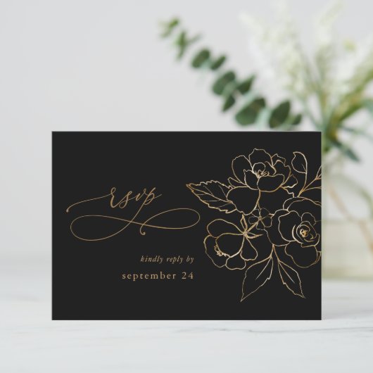 Gold Lined Floral on Black & Gold w Meal RSVP (Staand voorkant)