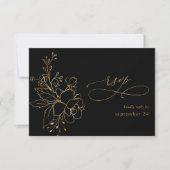 Gold Lined Floral on Black & Gold w Meal RSVP 2 (Voorkant)