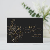Gold Lined Floral on Black & Gold w Meal RSVP 2 (Staand voorkant)