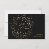 Gold Lined Floral on Black & Gold w Meal RSVP 3 (Voorkant)