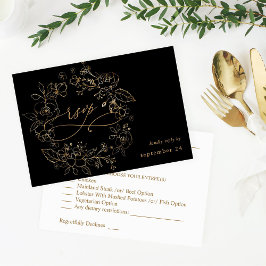Gold Lined Floral on Black & Gold w Meal RSVP 3 Kaartje