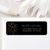 Gold Lined Floral on Black Return Address Label (Insitu)