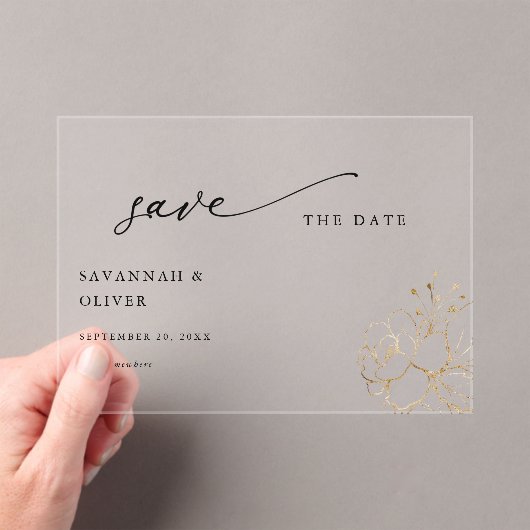 Gold Lined Floral Save the Date Acryl Uitnodigingen (Insitu (Draagbaar))