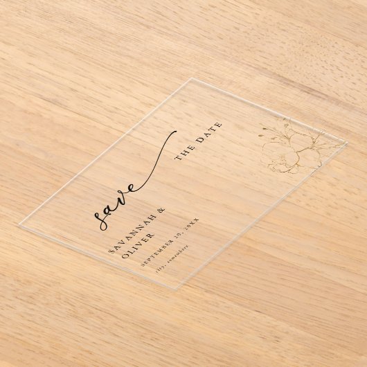 Gold Lined Floral Save the Date Acryl Uitnodigingen (Laagn)