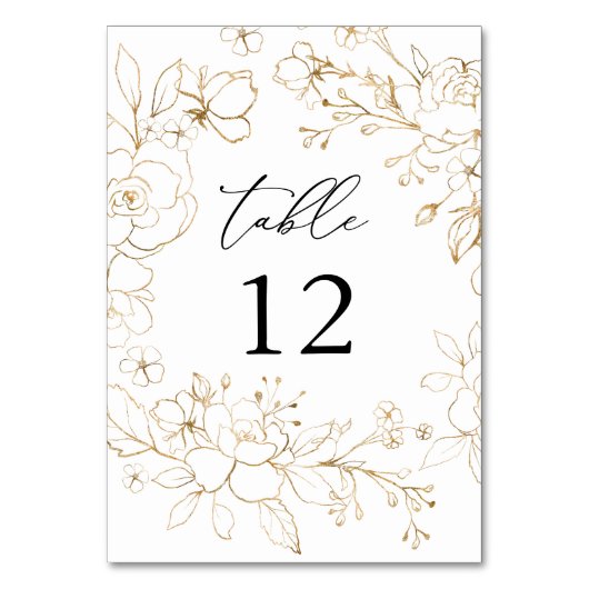 Gold Lined Floral Table Number Kaart (Voorkant)