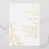Gold Lined Floral Wedding Ceremony Programme Folie Uitnodiging (Voorkant)