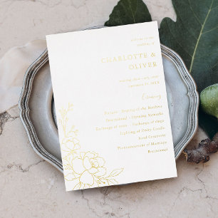 Gold Lined Floral Wedding Ceremony Programme Folie Uitnodiging