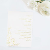 Gold Lined Floral Wedding Ceremony Programme Folie Uitnodiging