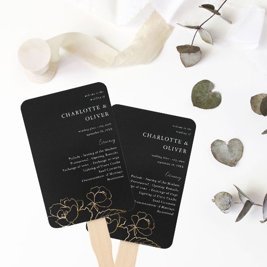 Gold Lined Floral Wedding Programme 2 - Black Handwaaier
