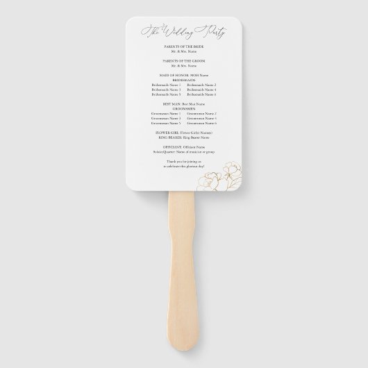 Gold Lined Floral Wedding Programme Handwaaier (Achterkant)