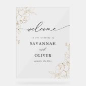 Gold Lined Floral Wedding Welcome Acryl Bord (Voorkant)