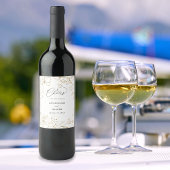 Gold Lined Floral Wedding Wijn Etiket