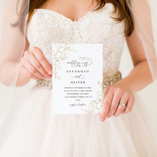 Gold Lined Floral White & Black Wedding