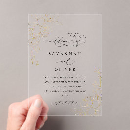 Gold Lined Floral White & Black Wedding Acryl Uitnodigingen