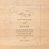 Gold Lined Floral White & Black Wedding Acryl Uitnodigingen (Voorkant)