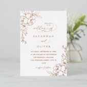 Gold Lined Floral White & Folie Wedding Uitnodiging (Staand Voorkant)
