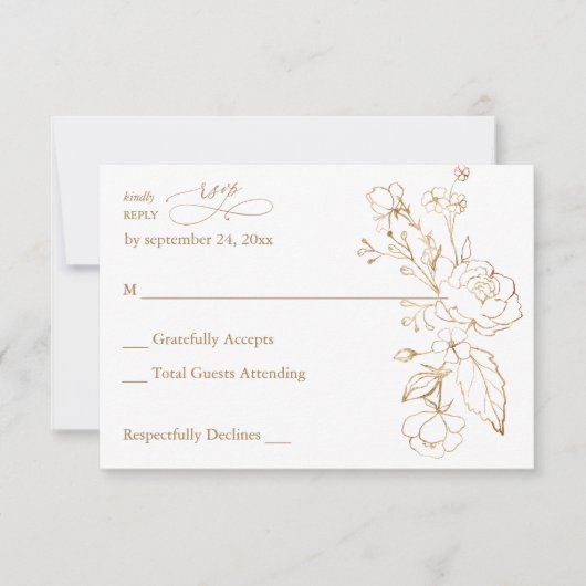 Gold Lined Floral White & Gold no Meal RSVP (Voorkant)