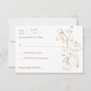 Gold Lined Floral White & Gold no Meal RSVP Kaartje