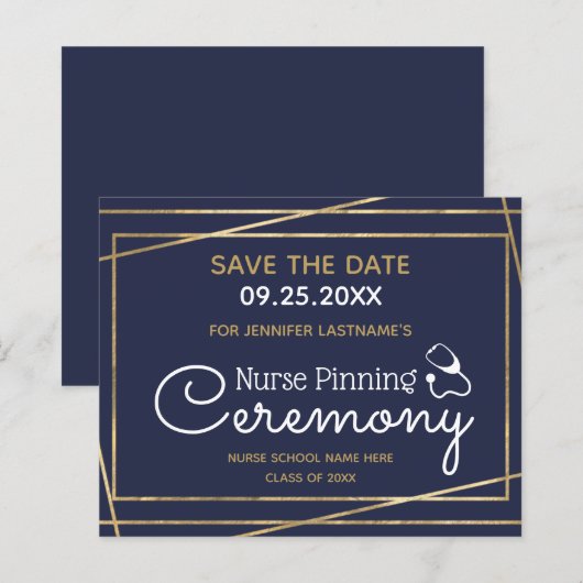 Gold Lines Nurse Pinning Ceremony Save the Date (Voorkant / Achterkant)