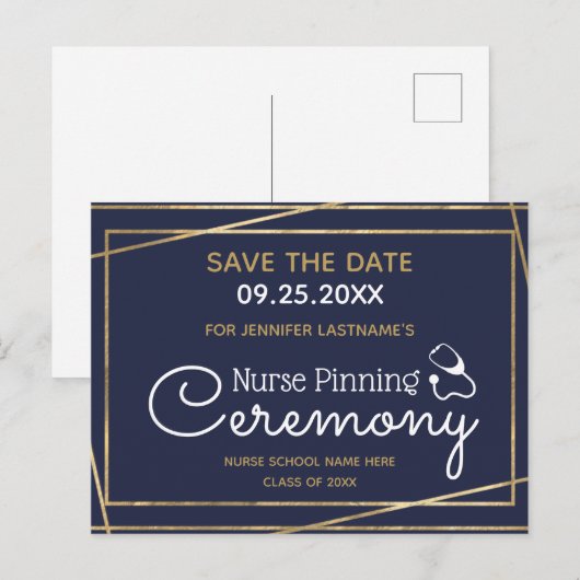 Gold Lines Nurse Pinning Ceremony Save the Date Briefkaart (Voorkant / Achterkant)