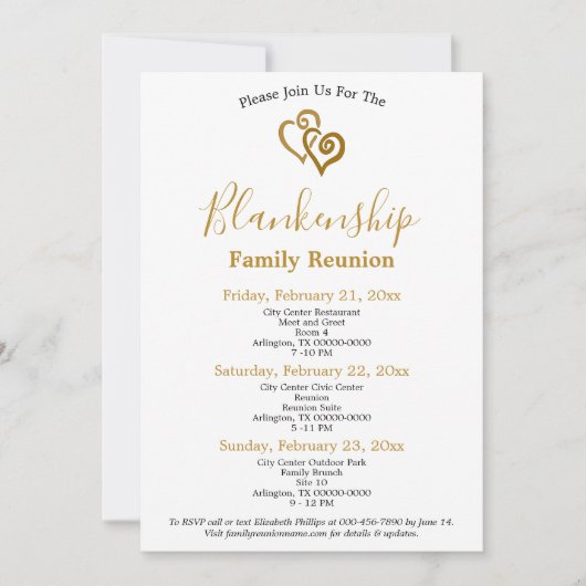 Gold Linked Hearts Family Reunion Sjabloon Kaart (Voorkant)