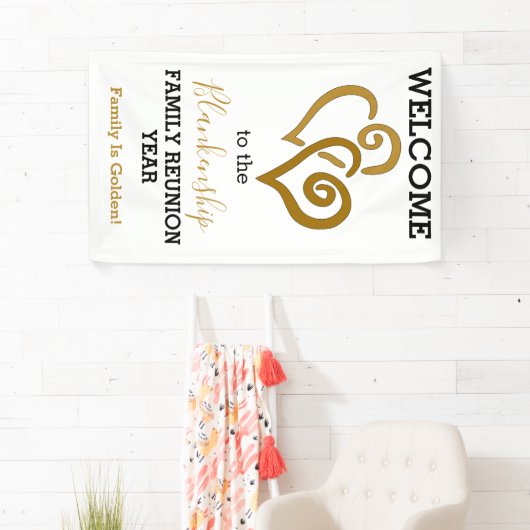 Gold Linked Hearts Family Reunion Sjabloon Spandoek (Insitu)