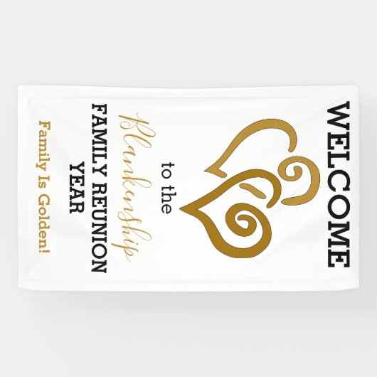 Gold Linked Hearts Family Reunion Sjabloon Spandoek (Horizontaal)