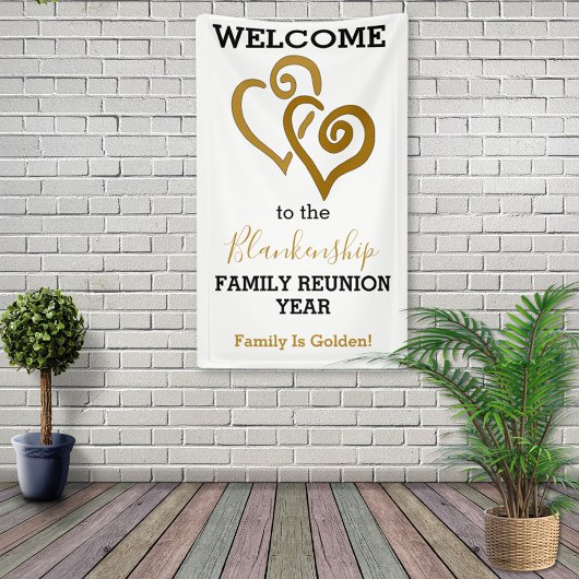 Gold Linked Hearts Family Reunion Sjabloon Spandoek