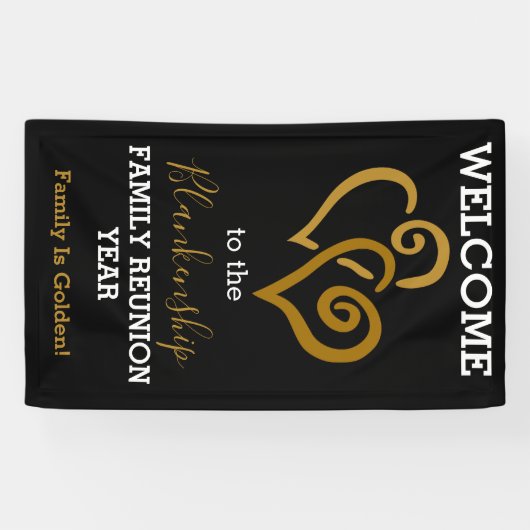 Gold Linked Hearts Family Reunion Sjabloon Spandoek (Horizontaal)