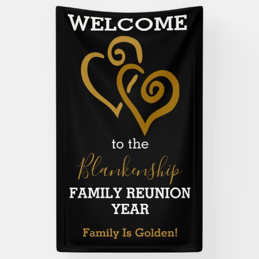 Gold Linked Hearts Family Reunion Sjabloon Spandoek (Verticaal)