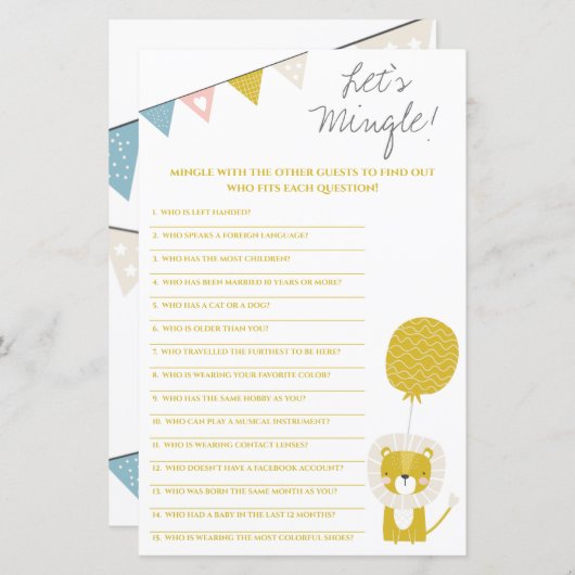 Gold Lion, laten we Mingle! Baby shower game (Voorkant / Achterkant)