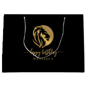 Gold Lion Leo Happy Birthday met naam Groot Cadeauzakje (Voorkant)