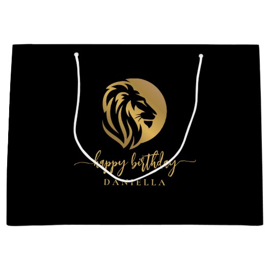 Gold Lion Leo Happy Birthday met naam Groot Cadeauzakje (Voorkant)