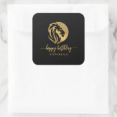 Gold Lion Leo Happy Birthday met naam Napkin Vierkante Sticker (Tas)