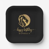 Gold Lion Leo Happy Birthday met naam Papieren Bordje (Voorkant)