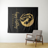 Gold Lion Leo Happy Birthday met naam Wandkleed (In Situ (horizontaal))