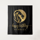 Gold Lion Leo Happy Birthday met naam Wandkleed (Voorkant)