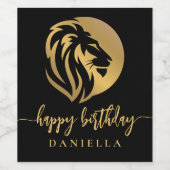 Gold Lion Leo Happy Birthday met naam Wijn Etiket (Enkel label)