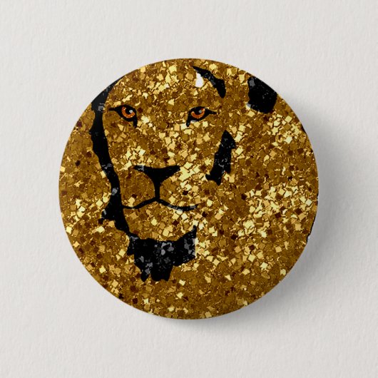 Gold Lion met zilver Ronde Button 5,7 Cm (Voorkant)